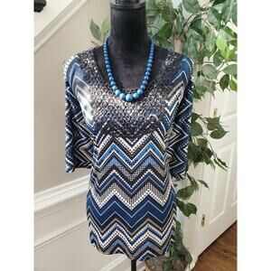 Lavish Women's Multicolor Chevron Polyester Round Neck 3/4 Sleeve Top Blouse